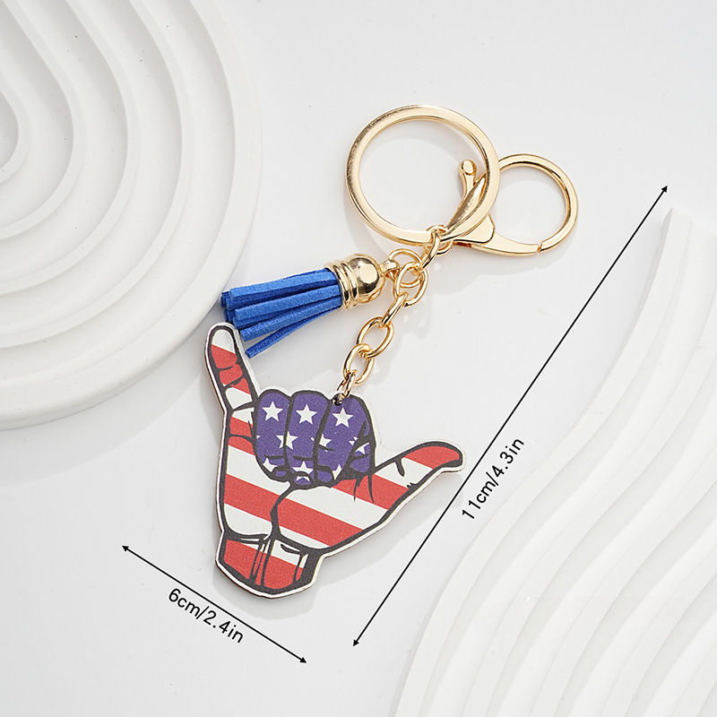 Wholesale Wood Pattern American Flag Independence Day Metal Keychains